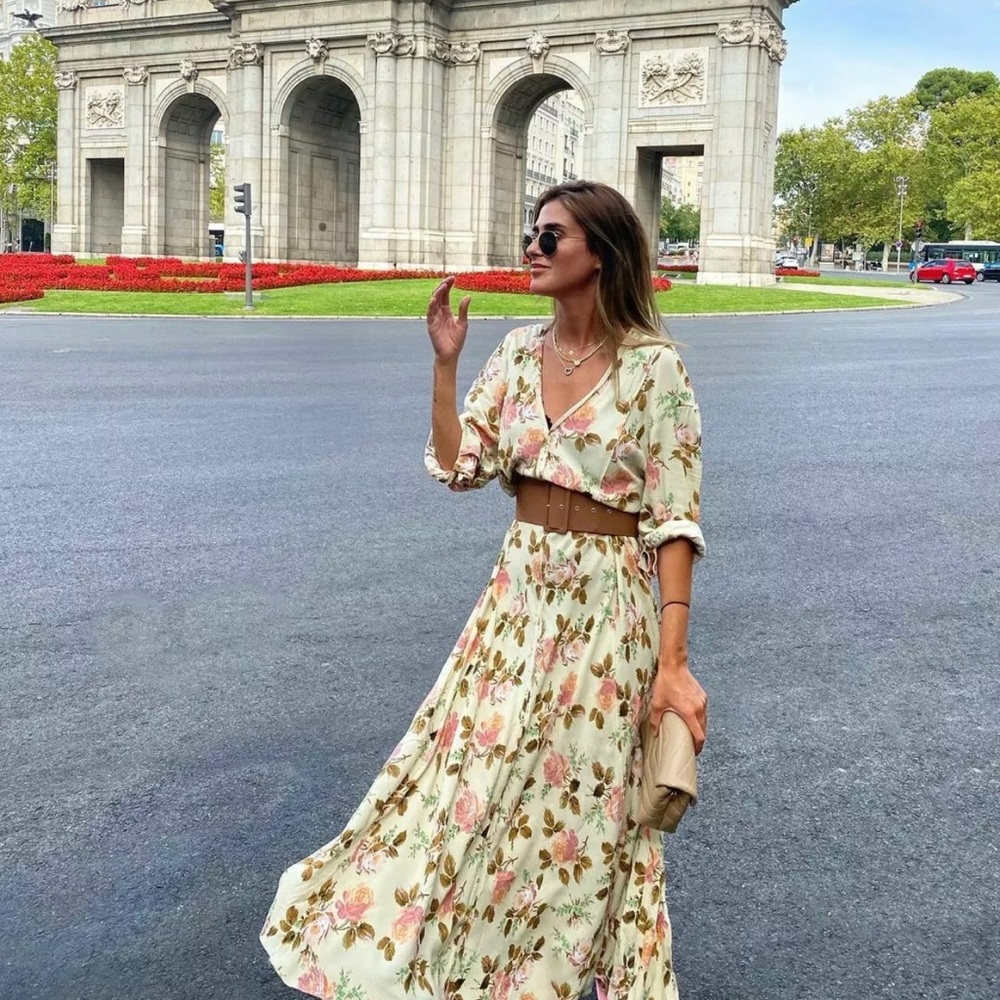 Zara Cream Floral Print Dress XS And M - Picture 2 of 9